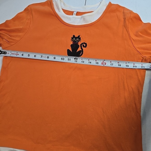 Vintage White Stag‎ Halloween Black Cat Women's Orange Top Large L Sequin Detail - Picture 5 of 8